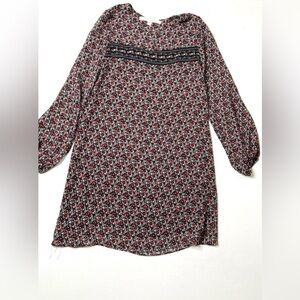 Max Studio Red and Black Floral Long Sleeve Boho Cottagecore Dress Size Small